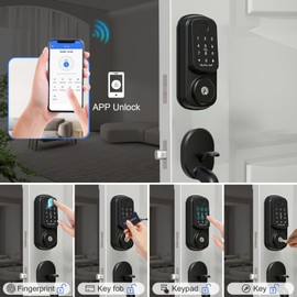 Keyless Entry Door Lock Deadbolt with Handle Set, Smart Front Door Lock Set, Keyless Entry Keypad Deadbolt, Electronic Keypad Fingerprint Deadbolt with Alexa (Black)