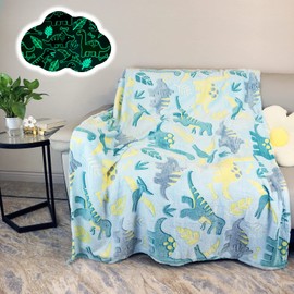 Glow in The Dark Throw Blanket,Dinosaur Pattern Soft Flannel Fleece Blanket,All Season Blanket Couch Sofa Nap Blanket for Kids Girls Boys Adults Gifts(Dinosaur A, 130 x 150 cm)