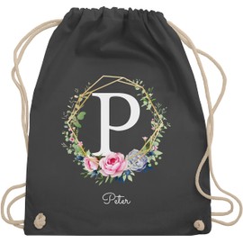 Geschenk mit Namen personalisiert by Shirtracer - Gym Bag Backpack - Initials with Name, 11 Dark Grey