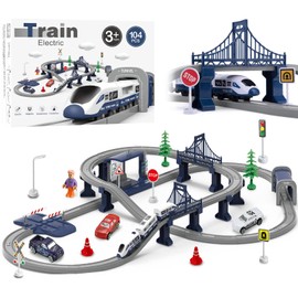 Train Sets for Boys 4-7, 66 Pcs Battery Operated Train Set with Tracks(Magnetic Connection), Compatible with Thomas, Brio, Chuggington, Melissa and Doug, Gifts for 3 4 5 6 Years Old (104 Pcs)