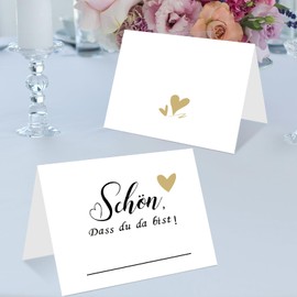 Wentsent Wedding Place Cards "Schön dass du da bist mit Herz" [German Language] Table Decoration Name Cards Place Cards for Wedding Birthday Confirmation Communion Christening Celebration