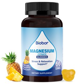 Biobor Potassium Magnesium Gummies, Magnesium Citrate & Potassium Citrate Supplements with Vitamin D3, B6 for Electrolyte Balance, Muscle, Leg Cramps, GMO Free Gluten Free (Pineapple,60 Count)