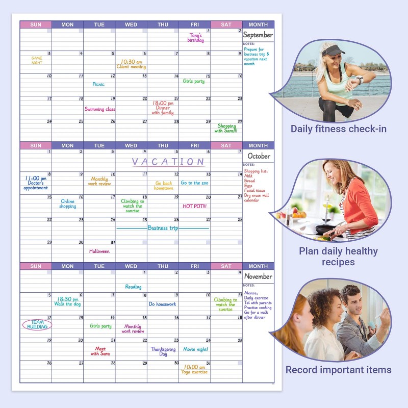 BooQool Large Dry Erase Calendar for Wall - Undated 3