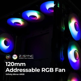 Zalman 120mm Infinity Mirror ARGB Case Fans, Silent 3-Pin Addressable RGB Fans for Desktop, 1200RPM 55.2CFM, 120mm x 120mm x 27mm, Metal, 12V DC, 2.3W