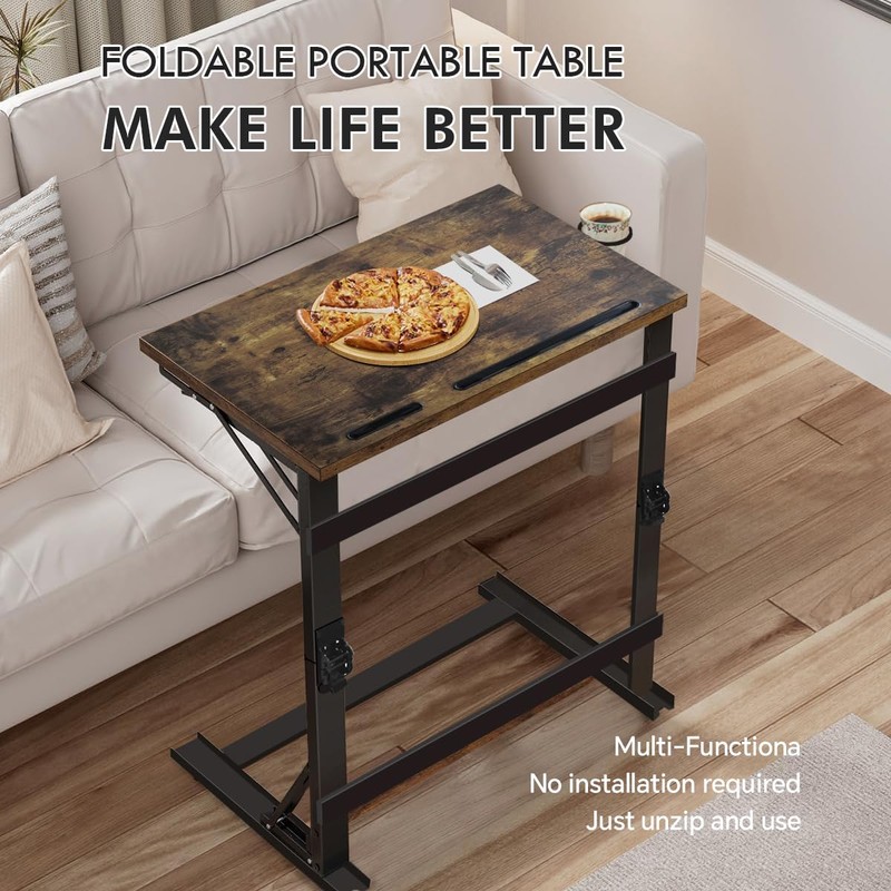 YIBOLIN'S Folding TV Tray Table, Heavy Duty Sturdy C-Shaped End