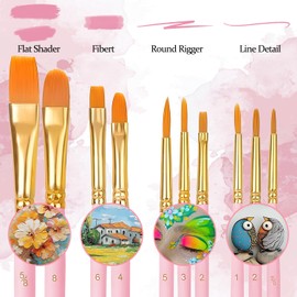 OWill 30 PCS Paint Brush Set, Nylon Professional Artist Paint Brushes for Acrylic Painting, Oil Painting, Watercolor Painting,Face Painting, Small Acrylic Paint Brushes for Artists, Adults, Kids(Pink)