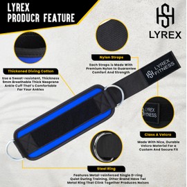 Ankle Strap for Cable Machine and Strength Training - Premium Padding for Comfort, Ankle Cable Starps for Workout, Compatible with Glute Kickback, Leg Extension, Leg Press, Hip Abductors & lower body exercises- Blue