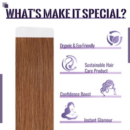 Fshine Tape in Hair Extensions Human Hair 24 Inches Color 330 Auburn Extensions Human Hair Tape ins Thick Hair Extensions 50g Real Human Hair 20Pcs Remy Hair for Women