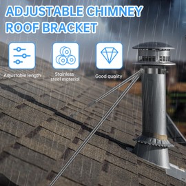 6” Stainless Steel Adjustable Extended Chimney Roof Support Kit - Heavy-Duty Windproof & Snow-Stable Stove Pipe System for Enhanced Chimney Safety