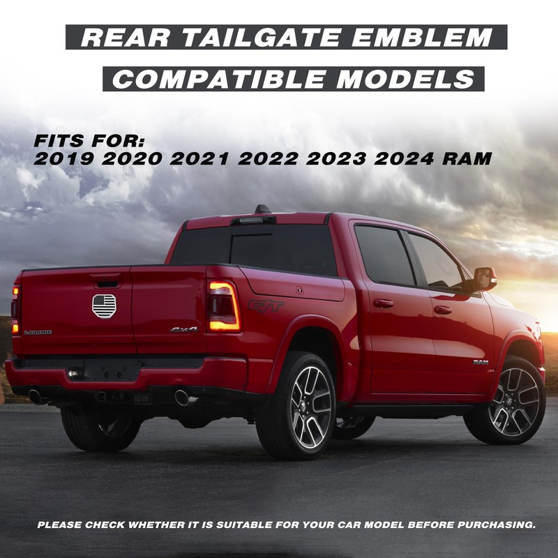 HHLOI for Ram Tailgate Emblem American Flag Badge Emblem Compatible