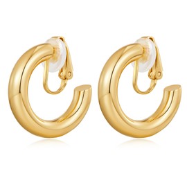 HESSAWELL Gold Thick Hoop Clip on Earrings Chunky Tube Hoop Earrings for Women Minimalist Jewelry