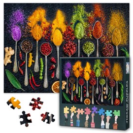 Puzzles for Adults 1000 Pieces Spices on Spoon Jigsaw Puzzles Kitchen Art Puzzle World Spices Collectible Puzzle Variety of Spices Wall Decor Well Packaged Gift No Dust(27.5x19.7in)