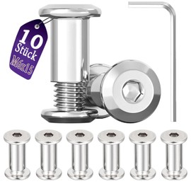 Pack of 10 Connection Screws M6 x 15 mm, Sleeve Screws, Stainless Steel A2 V2A, Furniture Screws, Cabinet Connector with Hex Key for Cabinets, Cabinets, Wood Bread