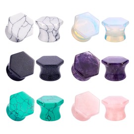 Longbeauty 20/30 Pcs Set Mixed Stone Saddle Double Flared Ear Tunnels Expander Plugs Stretcher 3MM-20MM (6pairs, 0g(8mm))