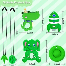 6 x Sensory Chew Necklace, Teething Toy for Autistic Children, Chewy Necklace Value Pack, Teething Toy for Children with Autism, ADHD, Safe, Durable, and Easy to Clean (Greener)