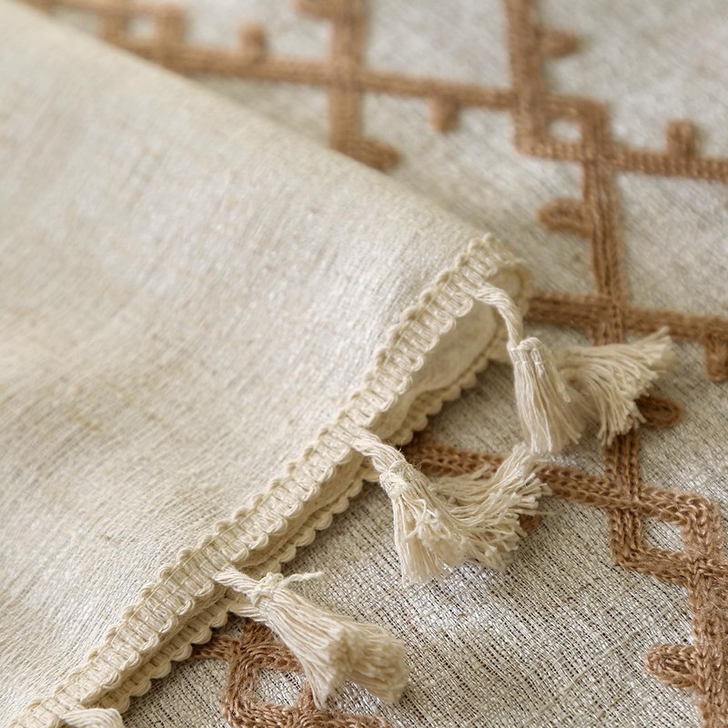 LOHUT Thick Linen Embroidered Checkered Tablecloth, Bohe Style Dining Tablecloth,