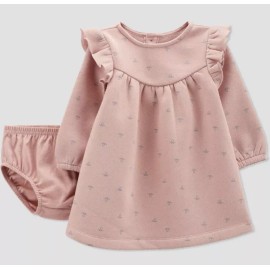 Carter's New 2pc Carters Baby Girls Long Sleeve Dress & Bottoms Fleece Lined Blush Sz 9M