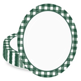 HEIPINIUYE 50 Pieces Green Gingham Oval Paper Plates 10 X 12 Inch Green and White Plates Disposable Dinner Plates for Picnic Wedding Baby Shower Birthday Party Dessert Plates