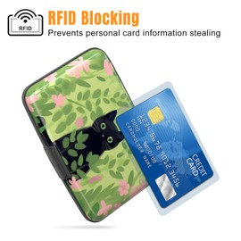 Rimilak Aluminuml Credit Card Holder, Mini Credit Card Wallet RFID Blocking Slim Metal Hard Case for Women Men, Kind Cat