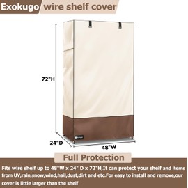 Exokugo Wire Shelf Cover,600D Heavy Duty 100% Waterproof Shelf Covers for Wire Shelving,Outdoor Storage Shelves Cover for Metal Rack,48" W x 24" D x 72" H,Beige & Brown