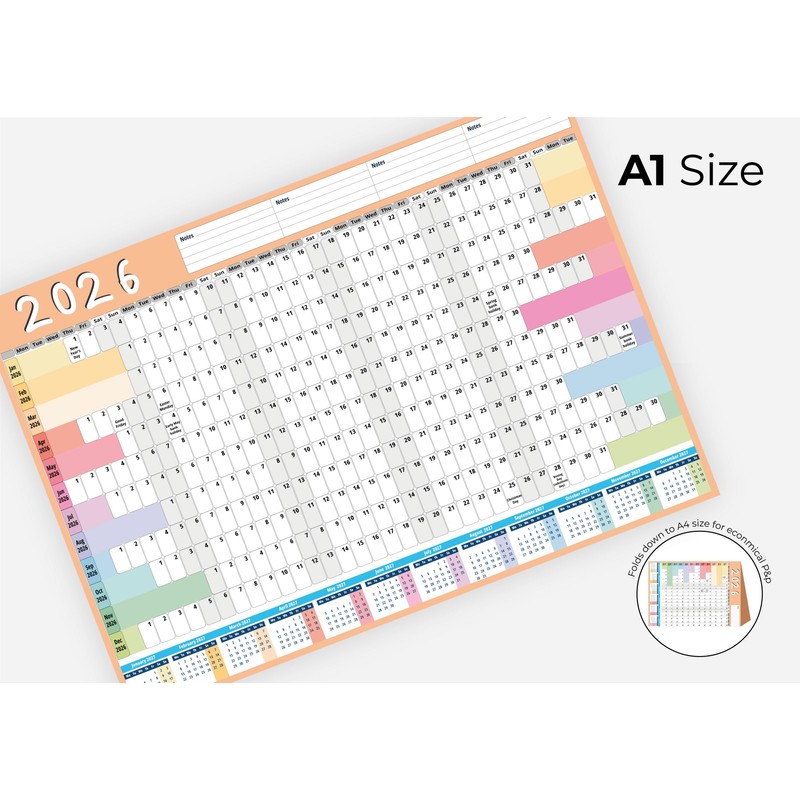 2026 Wall Planner A1 UK Wall Calendar 2026 Yearly Planner