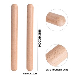 1 Pair 8 Inch Classical Wood Claves Musical Percussion Instrument, Natural Hardwood Rhythm Sticks (1 Pair FBA)
