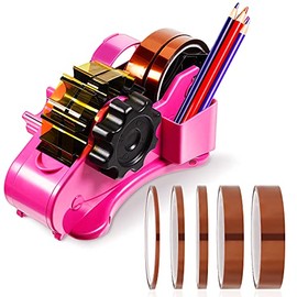 Multiple Roll Cut Heat Tape Cut Dispenser Heat Resistant Sublimation Desk Tape Dispenser with 5 Pieces High Temp Tape Multi-Size Heat Press Tape for Industrial Use, Solder (Pink)
