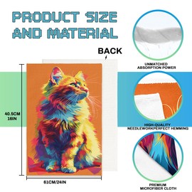 JLSTK Cute Cat and Dog Kitchen Dish Towels Vintage Color Art Orange Dish Towels Hand Towels Absorbent Drying Cloth Tea Towels Set Gifts for Women,Housewarming Gifts 16x24 Inch