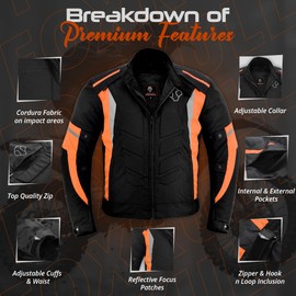 FOXKULL Motorsports Men’s Textile All-Season Motorcycle CE Armored Waterproof Protective with Air Vent Zippers (US, Alpha, Medium, Regular, Regular, Orange)