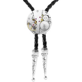 Yzbeutf Fashion Men Men's Moving Watch Clock Steampan Kuboro Tie Rope Tie Tack Loop Tie, Silver Gear Movement