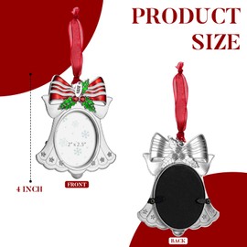 Christmas Tree Ornament - Decorative Hanging 2024 Holiday Keepsake Gift Bell Pendant with 2X2.5Inch Photo Frame Insert for Picture of Pet(Sliver)