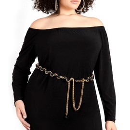 Plus Size Chain Belt for Women, Gold Color and Black Faux Pearl Waist Chains, Extra Long Body Chain, 39-59 Inch Adjustable Chunky Belt Chain