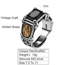 Ysrpoud Rings, real 925 sterling silver black stone ring, man women virgin mary cubic zirconia onyx jewelry open size