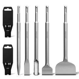 SDS Plus Chisel Set, 5Pcs Tile Removal & Concrete Hammer Drill Bits 40Cr Alloy Steel Scaling Chisel for Demolition, Chipping, Grooving, Removing Thinset, Mortar, Cement, Vinyl
