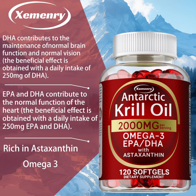 xemenry Antarctic Krill Oil - Omega-3 EPA, DHA, Astaxanthin, Anti