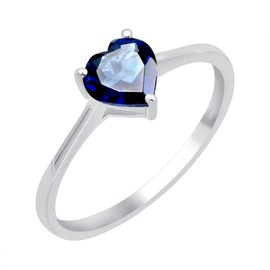 TISHAVI Simulated Sapphire Heart Shape Ring For Women Sterling Silver, Minimalist Sapphire Ring, Sapphire Ring Size 7, Sapphire Solitaire Ring