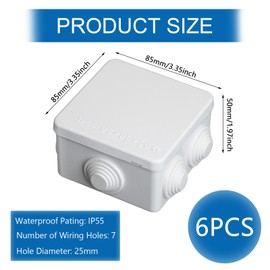 PIWOSGOL Pack of 6 Surface-Mounted Junction Boxes, Waterproof Junction Box IP55, Surface-Mounted ABS Plastic, Universal Cable Junction Box, White Project Housing, 85 x 85 x 50 mm