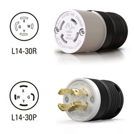 ELEGRP NEMA L14-30R Locking Connector, Generator Twist Lock Adapter Female Connector, 30 Amp 125/250V 3 Pole 4 Wire Grounding, Industrial Grade Heavy Duty, UL Listed (2 Pack, Black/White)
