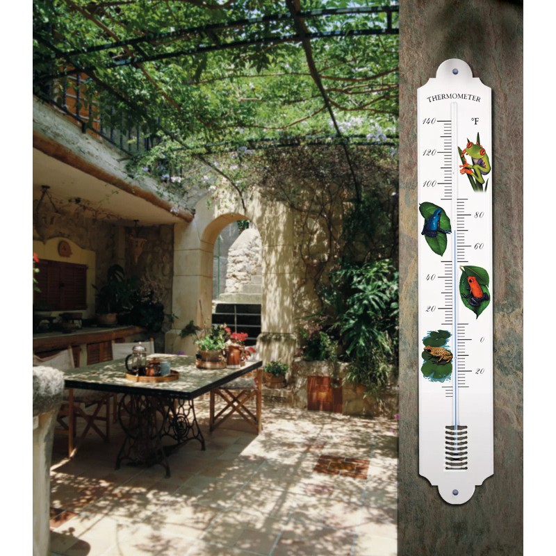Hokco French Enamel Style Outdoor Patio Garden Wall Thermometer Frog