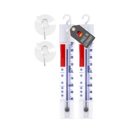Lantelme 2 Stück Kühlschrankthermometer mit Haken und Saugnapf | Temperaturanzeige -40 bis 40°C Analog | 14 lang Weiß mit farbiger Skala | Thermometer auch für Gefrierschrank Kühltheke