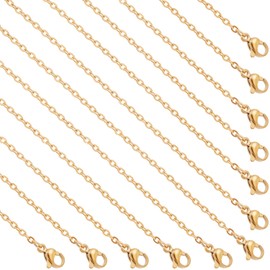 Beebeecraft 1 Box 12Pcs Rolo Chain Necklaces 18k Gold Plated Stainless Steel Belcher Chain Replacement Necklace 19.76 inch Long for Men Women