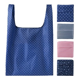 TSHAOUN 4 Pack Foldable Shopping Bags Reusable Eco-Friendly Grocery Tote Bags,Water Resistant Shopping Tote Bag,shopping bags tote bag with pockets,Folds Into Attached Pouch for Storage (4 Pack)