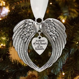 MOTONG Christmas Memorial Ornament Baubles, Angel Wings Pendants Shape ”a piece of my heart is in heaven” Sweet Heart Shaped Ornaments For Christmas Tree Hanging Decoration