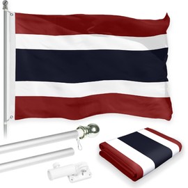 G128-6 Feet Spinning Flagpole (Silver) Thailand 150D Flag Brass Grommets Printed 3x5 ft (Flag Included) Aluminum Flag Pole