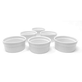 Furmaware White Porcelain Ramekins Set: 6-Piece Baking & Serving Individual Ramekin Bowls| Sturdy & Classy No Odor & Easy To Clean Ramekin Cups| Decorative SoufflÃ©, Sauce, Dressing & Dip Ramekins (3oz)