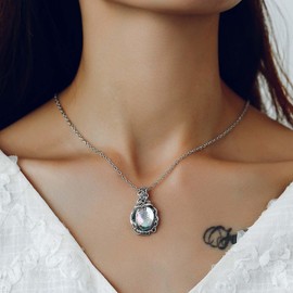 Yongst Moonstone Pendant Necklace, Vintage Jewellery Crystal Necklaces For Women, Teardrop Crystal Gemstone Jewelry New Beginnings Rainbow Moonstone