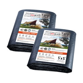 Tarp Heavy Duty Waterproof 5x5ft,TEZONG Black Tarp 12Mil Plastic Tarpaulin Outdoor Tarp Cover for Emergency Rain,Patio Furniture,Wood,Roof,Camping,Car,Pool