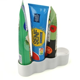 Luminick Tubenhalter, Tubenständer, Kühlschrank Organizer weiß für 4 Tuben, für Senf, Mayo, Tomatenmark etc., Ordnung, Hygiene und Sichtbarkeit, Halterung für Standardtuben