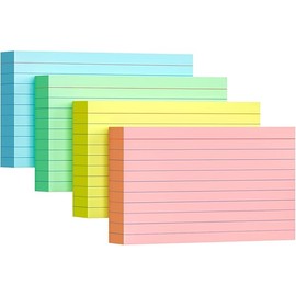 Colored Index Cards 3x5, 200 Pack, Ruled Index Cards, Flash Cards for Studying, Heavy Note Cards for Office, Home and School，Four Colors, Each Color Individually Wrapped, 50 Pack Per Package