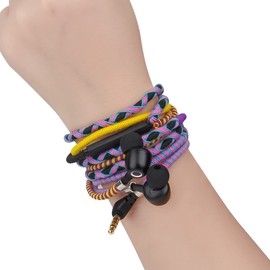 URIZONS 3.5mm有線イヤホン マイク付き 音量調節可能、おしゃれなブレスレットデザインで収納簡単、絡まり防止の編み込みケーブル、汚れに強く音楽、通話、日常使用に最適